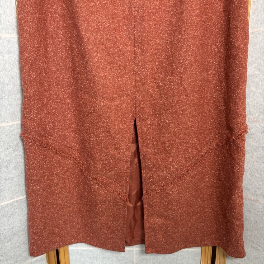 J Jill Maxi Skirt Women's Size 18 Wool Silk Blend Orange Lined Fringe Drawstring - Picture 6 of 10